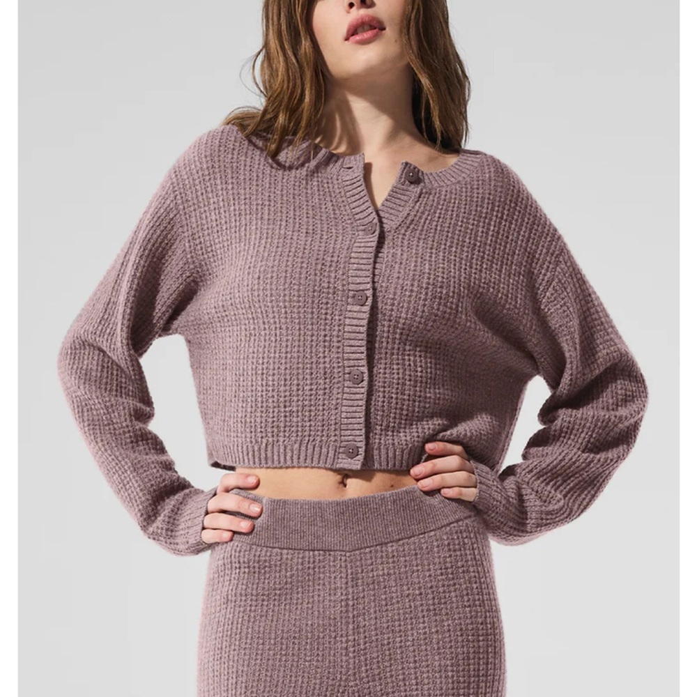 ALO cashmere plush waffle cardigan Mauve